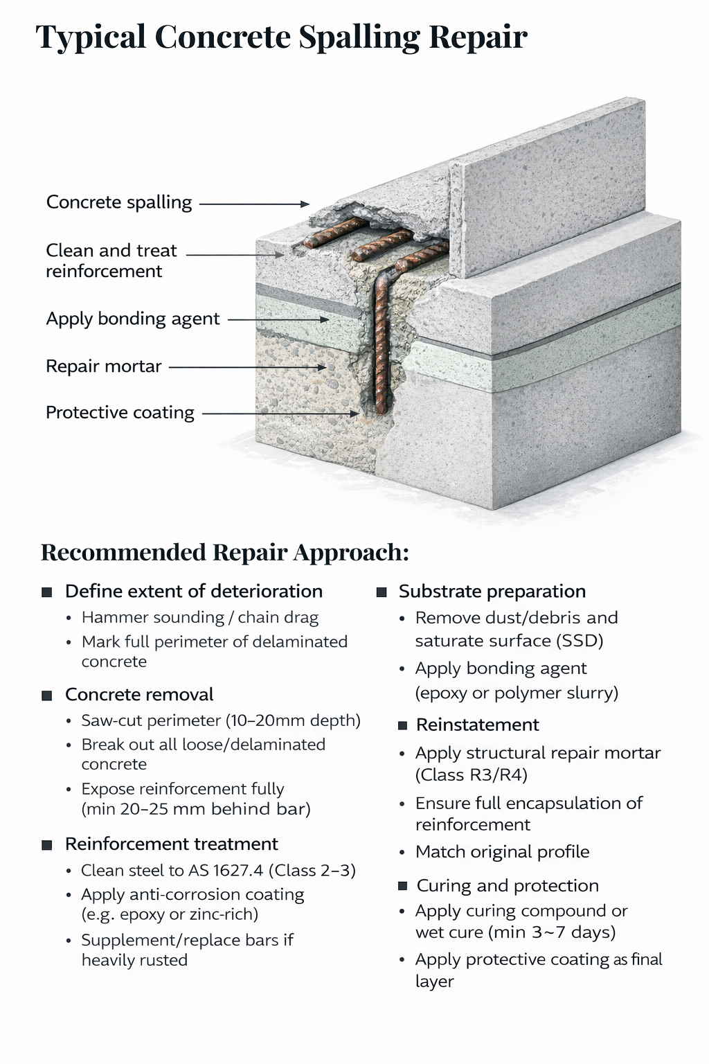 Concrete spalling repair methodology