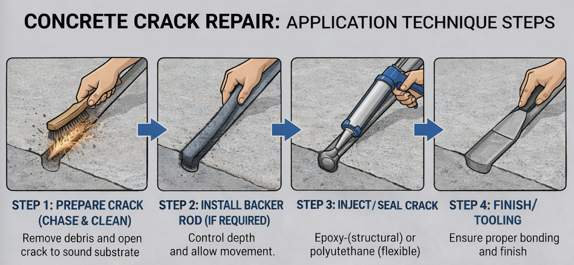 Concrete cracking repair methodology