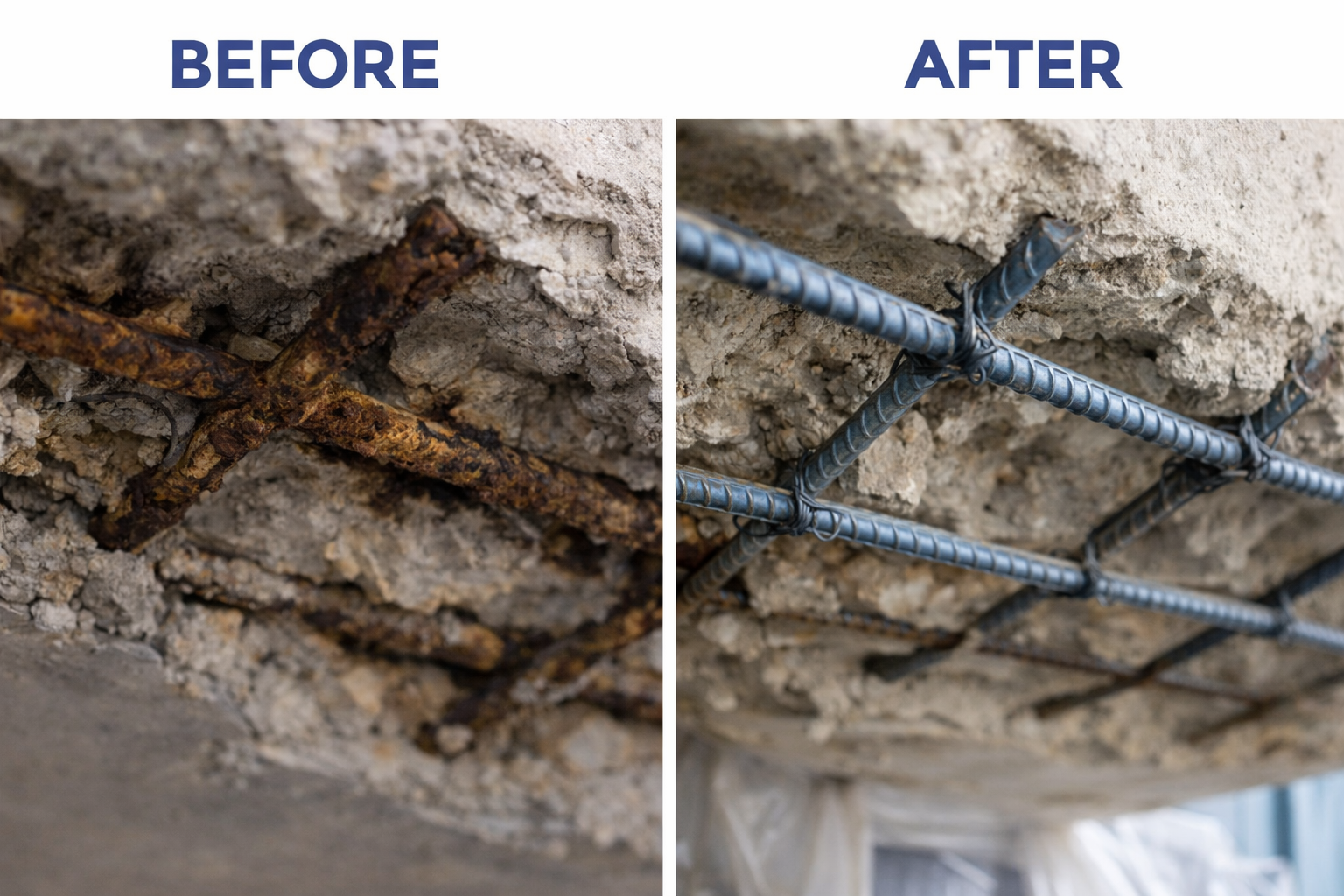 Reinforcement corrosion before and after repair