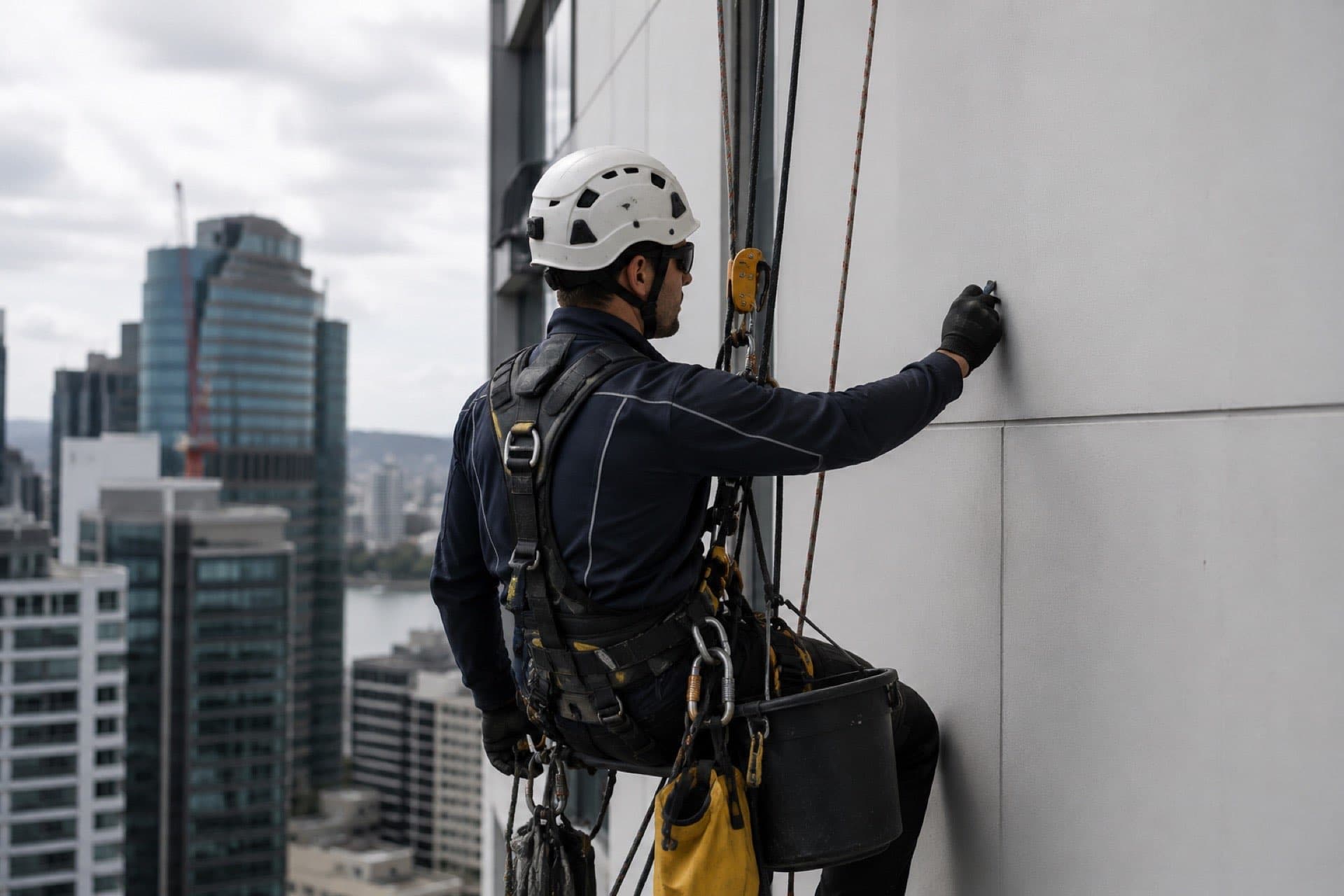 Remedial rope-access work on a strata building